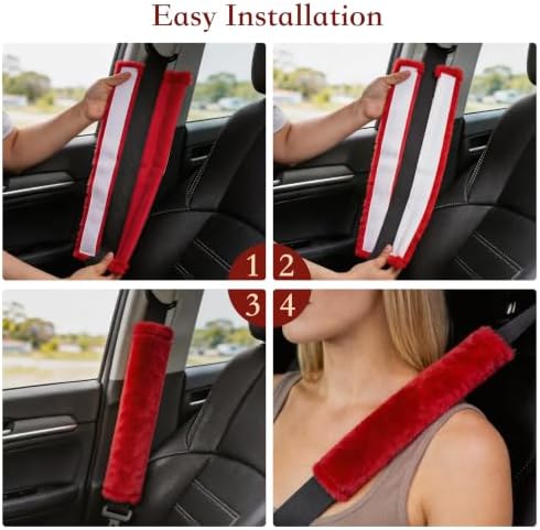 Amooca 2-Pack Soft Furry Universal Seatbelt Cover Car Shoulder Pad - Image 4
