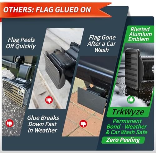 Steel Hitch Cover, Patented Riveted Aluminum Flag, Car Wash Safe - Image 4