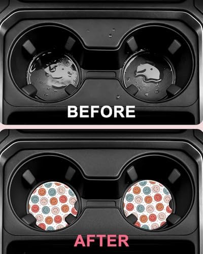 Swooflia Cute Girly Ceramic Car Coasters Smiley Face Cup Holder Coasters - Image 4