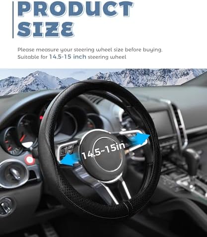 Steering Wheel Cover, Car Accessories 14.5-15 Inch Leather Steering Wheel Cover - Image 2