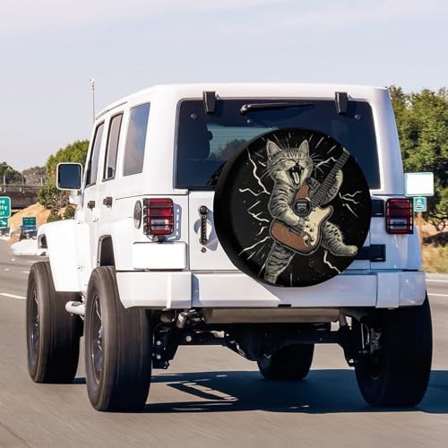 Delerain Spare Tire Cover with Backup Camera Hole Cat Playing Guitar Wheel - Image 2