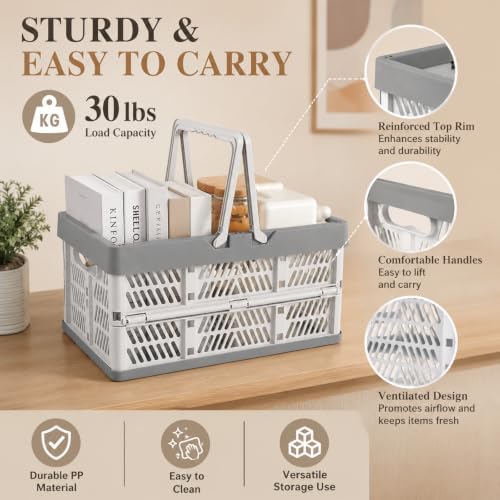 CYEAH 3 Pack Collapsible Shopping Baskets, 20L Foldable Plastic Storage Crates - Image 5