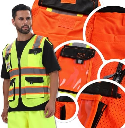 JKSafety Safety Vest for Men Women Hi Vis Reflective Vest JK220 Orange XL - Image 6