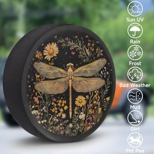 Spare Tire Cover for RV Trailer, Dragonfly Flower Waterproof Sun Leather Wheel - Image 3