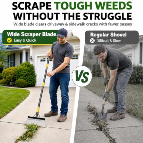 Garden Flat Shovel Floor Scraper, Wider Blade, 60” Adjustable Long Handle - Image 2