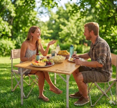 KingCamp Folding Camping Table Bamboo 4-Fold Adjustable Portable Table - Image 2