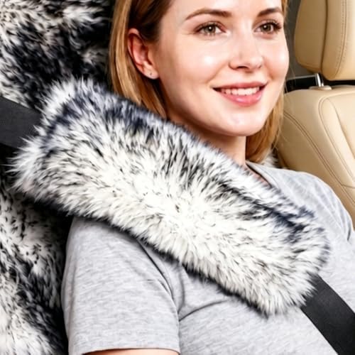 2 Pack Sheepskin Car Seat Belt Cover Pads | Long Wool Seatbelt Cushions by OGLAND