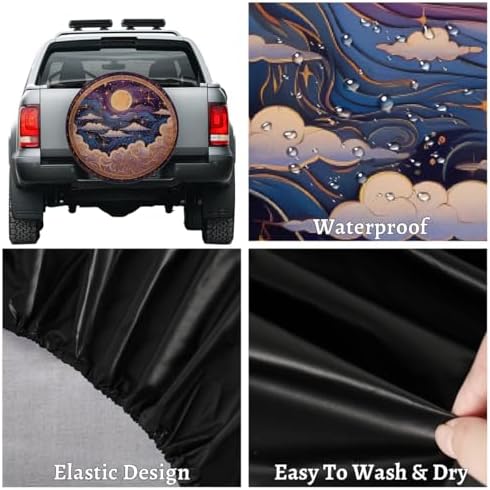 Spare Tire Cover for RV Trailer, Boho Ethnic Moon Waterproof Sun Leather Wheel - Image 4
