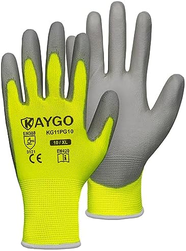 KAYGO Safety Work Gloves for Men Women, PU Coated Palm & Fingers by KAYGO