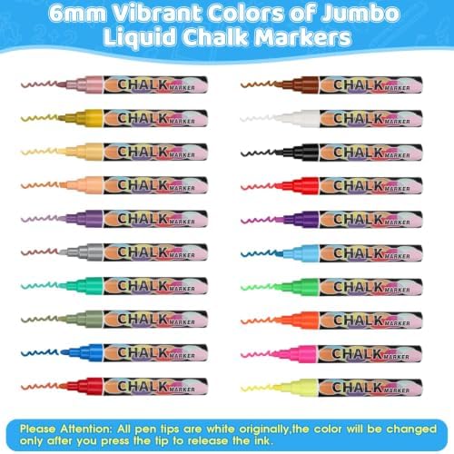 6PCS White Jumbo Liquid Chalk Markers Erasable 6mm Reversible Tip - Image 2