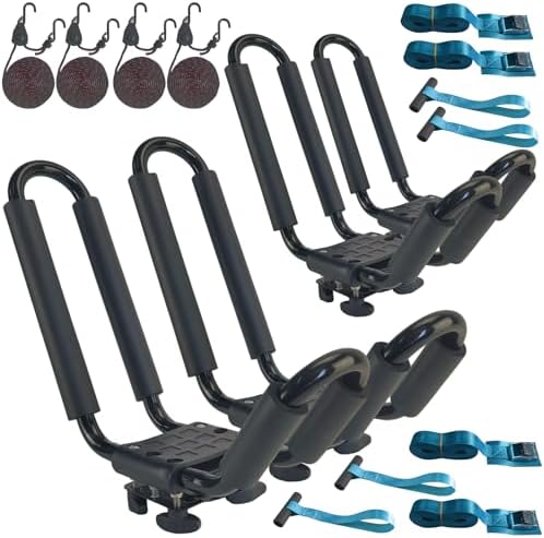 2 Pairs Heavy Duty Kayak Rack-Includes 4 Pcs Ratchet Tie-Mount on Car Roof Top by YimaAccessories