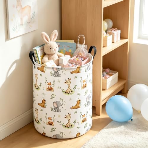 Round Laundry Basket Collapsible Storage Hamper Organizer Jungle Animals - Image 6