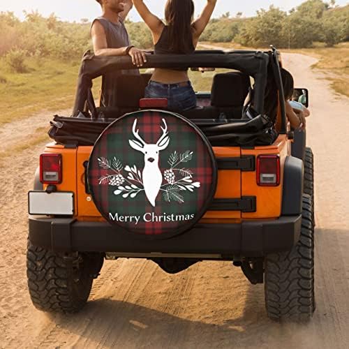 Merry Christmas Deer Tartan Plaid Buffalo Spare Tire Cover Dust-Proof Wheel - Image 4
