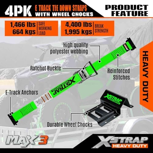 XSTRAP STANDARD 4-PK Wheel Chock E-Track Tie Down Straps Kit - Image 4
