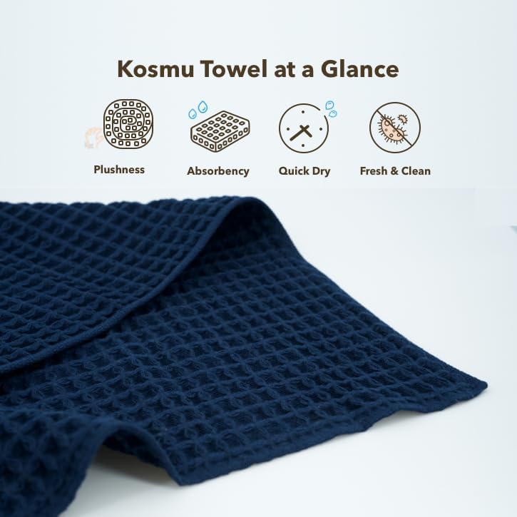 Luxury Organic Japanese Cotton Waffle Bath Towel | Thick, Quick Dry Bathroom - Image 2