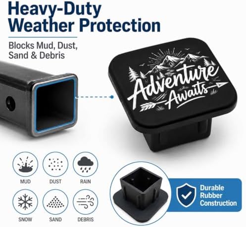 Adventure Awaits 2" Hitch Cover, Rubber Towing Hitch Covers Hitch Protector - Image 6