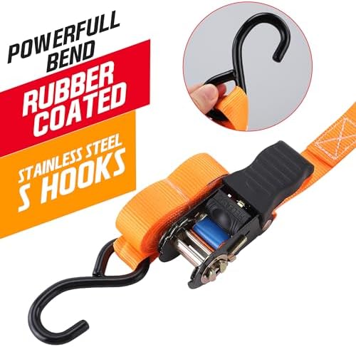 Ratchet Straps 2 Pack – 1 Inch x 13 Feet, 2000 lb Heavy Duty Tie Down Straps - Image 3