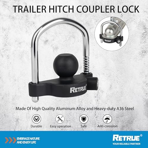 RETRUE Trailer Coupler Lock, Adjustable Hitch Ball Lock, Matte Black - Image 2