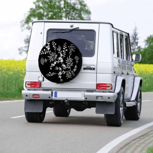 Lace Flowers Spare Tire Cover 15 inch Wheel White Flowers on Black Background - Image 5