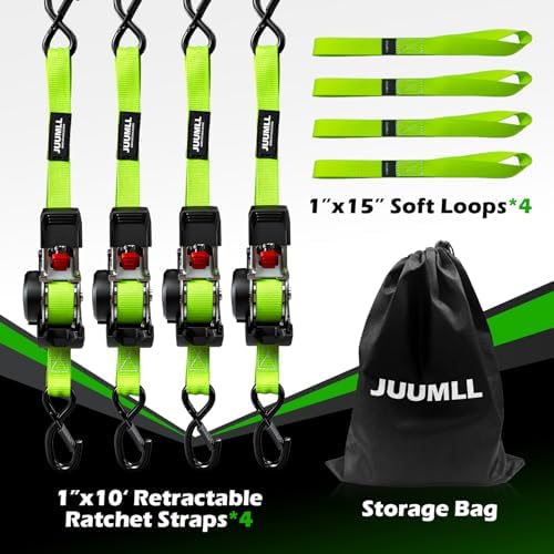 Retractable Ratchet Straps 4-Pack, 1” x 10ft Heavy Duty Straps - Image 5