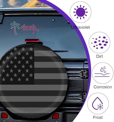 Car Spare Tire Cover, 14Inch Dustproof Waterproof American USA Flag Vehicle - Image 3