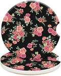 Swooflia Cute Girly Ceramic Car Coasters Pink Rose Cup Holder Coasters by Swooflia