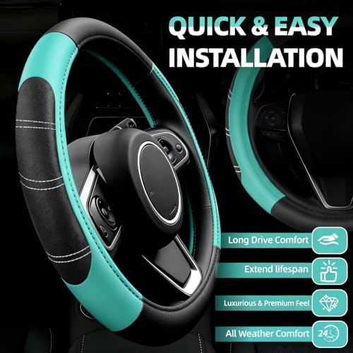 NBTEPEM 6 Pcs Mint Steering Wheel Cover Set, Sport Microfiber Leather Steering - Image 2