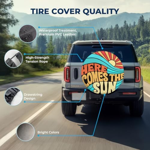 GENANY Retro Sunset Wave Thick PVC Leather Spare Tire Cover Size 16 - Image 4