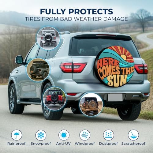 GENANY Retro Sunset Wave Thick PVC Leather Spare Tire Cover Size 16 - Image 3