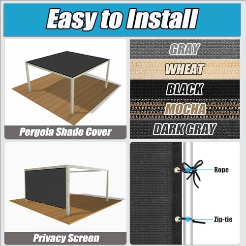 Amagenix 90% Pergola Shade Cover 17'X 23' Dark Gray Sun Shade Cloth - Image 3