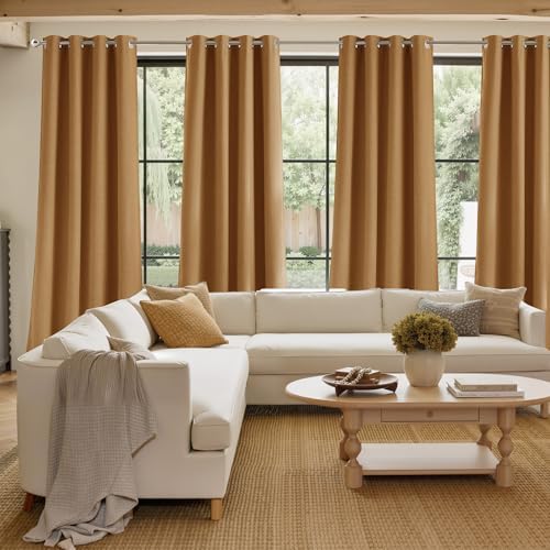 NICETOWN Short Faux Linen Gold Brown Blackout Curtains 63 inches Long - Image 4
