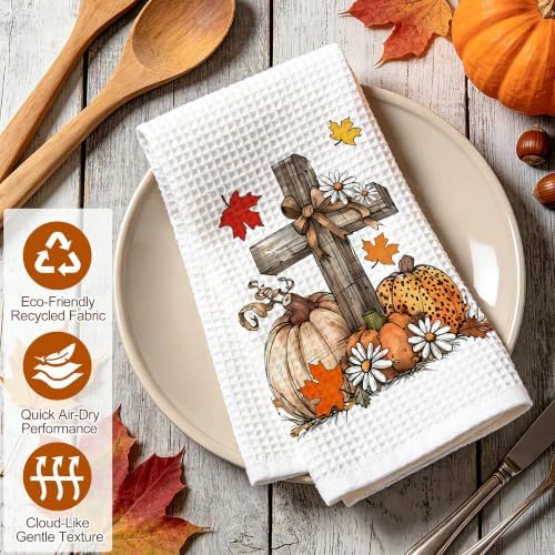 Fall Kitchen Towels Set of 2, Waffle Weave Hand Towels 16x26 Inch - Image 7