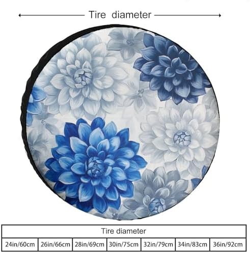 Spare Tire Cover 13inch Blue and Grey Dahlia Flower Polyester Universal Spare - Image 2
