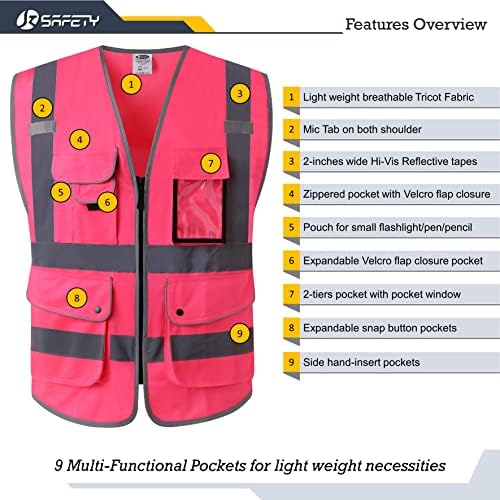 JKSafety Safety Vest for Men Women Reflective Hi Vis JK150 Pink L - Image 3