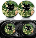 2Pcs Black Cats Car Coasters, 2.75" Neoprene Cars Cup Holder Coasters by Databa