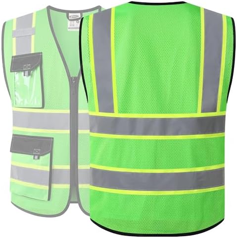 JKSafety Safety Vest for Men Women Hi Vis Reflective Vest JK220 Green S - Image 5