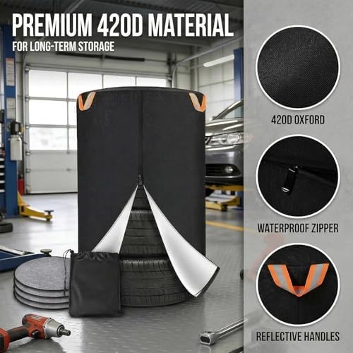Tire Storage Cover, 420D Oxford Waterproof Bag, 4 Felt Pads - Image 5