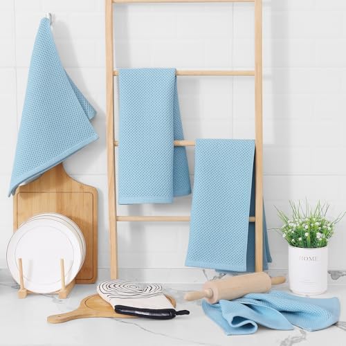 Homaxy 100% Cotton Waffle Weave Kitchen Dish Towels 4-Pack, Sky Blue - Image 6