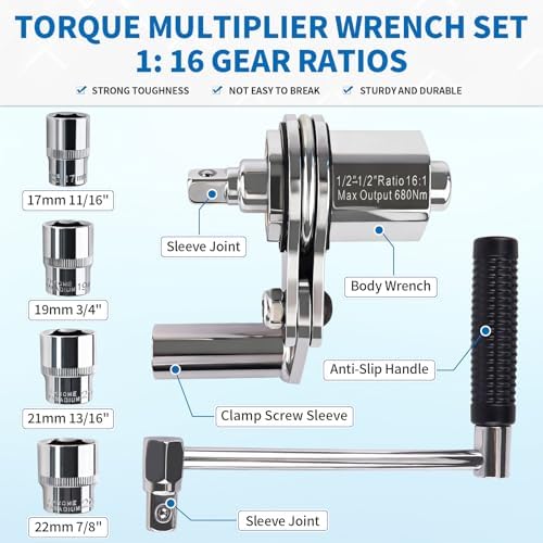 Boltigen Heavy Duty Torque Multiplier Wrench Set 1/2” DR w/ 4 Sockets, 1:16 - Image 2