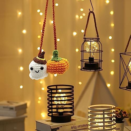 Crochet Car Mirror Hanging Accessories, Halloween Pumpkin and Ghost Cute Car - Image 6