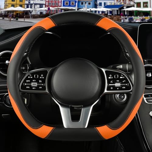 Black Orange Microfiber Leather D Shaped Steering Wheel Cover by Binsheo