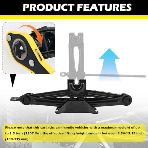 Scissor Jack for Car with Ratchet Wrench, 1.5T Capacity Scissor Car Jack Kit - Image 3