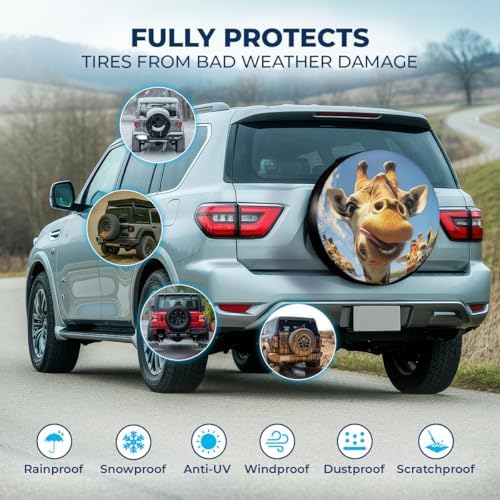 GENANY Giraffe Family Art Thick PVC Leather Spare Tire Cover Size 16 - Image 3