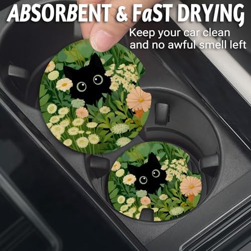 Yonlevres Car Coasters for Cup Holders, 2 Pack, Cute Cat - Image 2