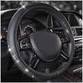 CAR PASS Bling Diamond Black Leather Steering Wheel Cover, Studded Crystal by CARPASS