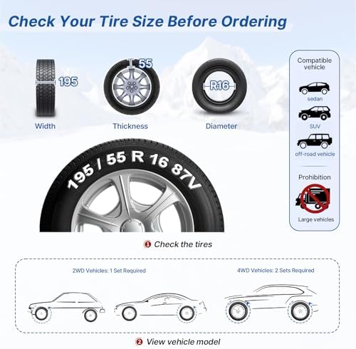 Snow Chains, 225-295mm Universal Tire Chains - Image 5