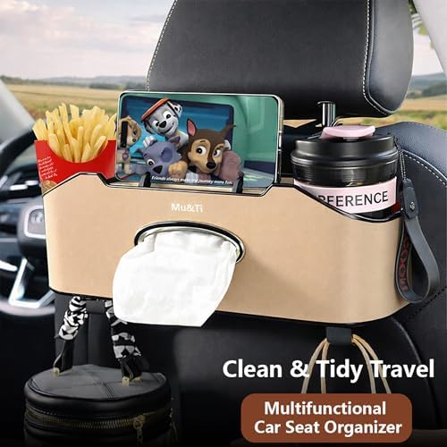 Back Seat Car Organizer with Cup Holders Tissue Box, Phone Stand and Hooks - Image 2