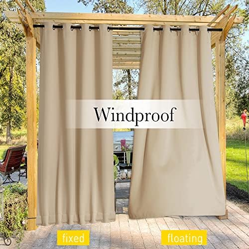 NICETOWN Weighted Curtains for Patio Waterproof W66xL84 Biscotti Beige - Image 6