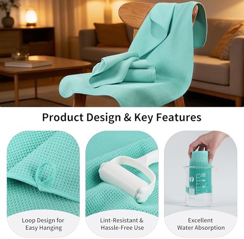 MICROFI Waffle Weave Bath Towel Set, Microfiber, 4 Pieces, Quick Dry, - Image 5