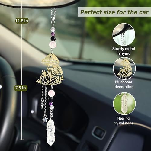 Car Rear View Mirror Witchy Accessories Hanging Car Ornament, Mushroom Rearview - Image 3